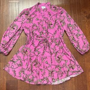 Milly Long Sleeve Pink and Brown Chain Patterned Dress, Size 8, NWOT